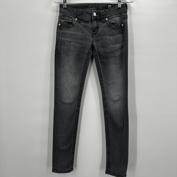 Miss Me Jeans Womens 24 Gray Mid Rise Skinny Stretch Faded Denim Classic Pants - Picture 1 of 13